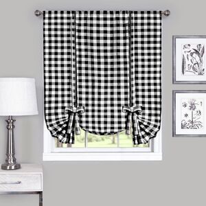 Buffalo Black Plaid Modern Window Curtain Panel : 42" x 63" Tie Up Shade